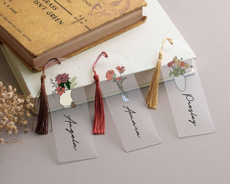 Personalized Birth Flower Acrylic Bookmark, Mothers Day Gift, Birthday Gift for Her, Custom Bookmark, Gifts for Her Bookmark with Tassel
