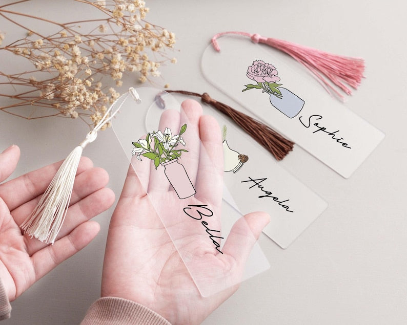 Personalized Birth Flower Acrylic Bookmark, Mothers Day Gift, Birthday Gift for Her, Custom Bookmark, Gifts for Her Bookmark with Tassel