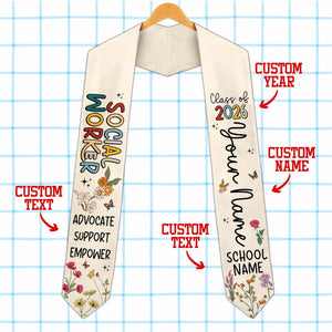 Custom Social Worker Graduation Stole Class of 2026, Wildflower Social Work Grad Sash, Advocate Support Empower, MSW BSW Graduation Gift