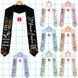 Custom Social Worker Graduation Stole Class of 2026, Wildflower Social Work Grad Sash, Advocate Support Empower, MSW BSW Graduation Gift
