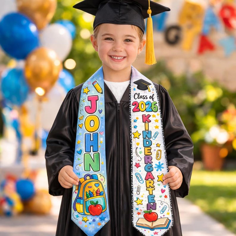 Personalized Kid Pencil Boy Girl Pre-K Grad Gift, Custom Class Of 2026 Kindergarten Stole, Pencil Graduation Stole, Name Kid Grad Stole