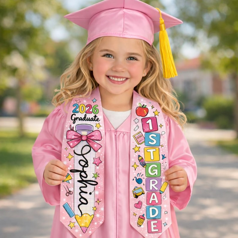 Personalized Kid Pencil Boy Girl Pre-K Grad Gift, Custom Class Of 2026 Kindergarten Stole, Pencil Graduation Stole, Name Kid Grad Stole