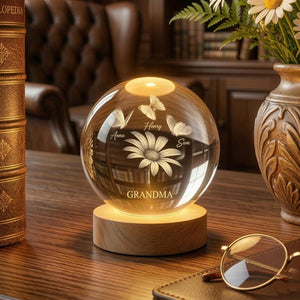 Personalized Grandma Gift, Daisy and Butterfly Crystal Ball Night Light, Custom Grandkids Names, Mothers Day Gift for Nana Granny Nanny