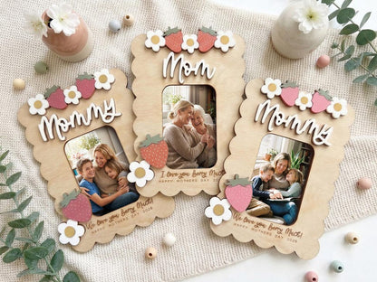 Mother s Day Photo Magnet for Grandma, Personalized Strawberry Fridge Frame, Custom Gift from Grandkids, Grandma Photo Gift, Kitchen Decor