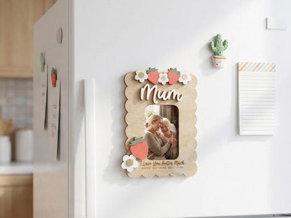 Mother s Day Photo Magnet for Grandma, Personalized Strawberry Fridge Frame, Custom Gift from Grandkids, Grandma Photo Gift, Kitchen Decor