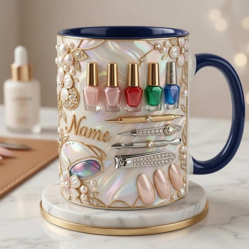 Nail Tech Mug 3D, Custom Name Nail Artist Cup, Gift for Nail Technician Lover, Faux 3D Mug