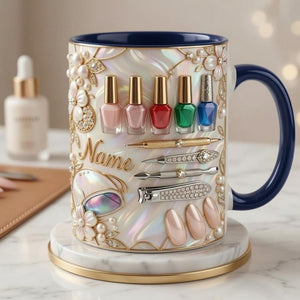 Nail Tech Mug 3D, Custom Name Nail Artist Cup, Gift for Nail Technician Lover, Faux 3D Mug