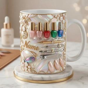 Nail Tech Mug 3D, Custom Name Nail Artist Cup, Gift for Nail Technician Lover, Faux 3D Mug