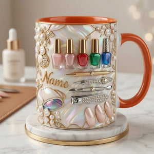 Nail Tech Mug 3D, Custom Name Nail Artist Cup, Gift for Nail Technician Lover, Faux 3D Mug