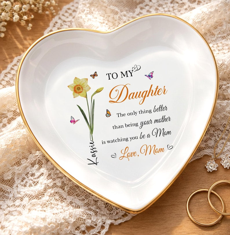 Mother's Day Jewelry Dish, Personalized Trinket Tray for New Moms, Mother's Day Gift for Daughter, Custom Jewelry Dish for Mom, New Mom Gift
