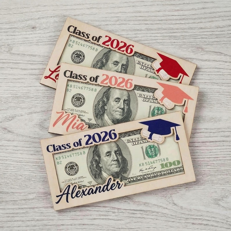Personalized Wood Graduation Money Holder 2026 : Gift for Him/Her Class of 2026,High School Graduation,Gift for Graduates,High School Senior