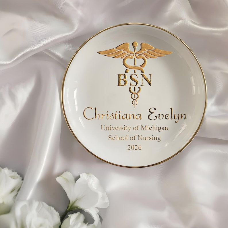Personalized Nursing Grad Trinket Dish, Custom BSN Nursing Jewelry Dish, New Nurse Gift for Her, Class of 2026