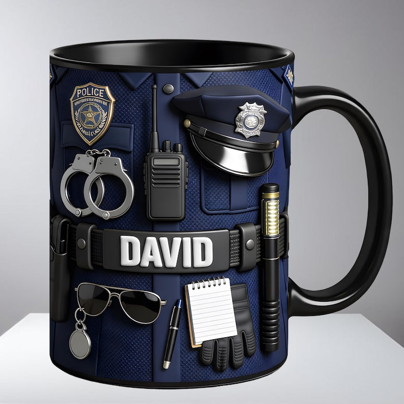 Personalized Police Gear Mug, Custom Name Police Officer Coffee Mug, Gift for Police Officer