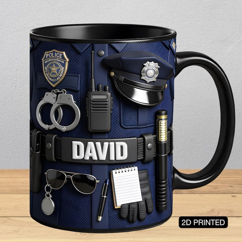 Personalized Police Gear Mug, Custom Name Police Officer Coffee Mug, Gift for Police Officer