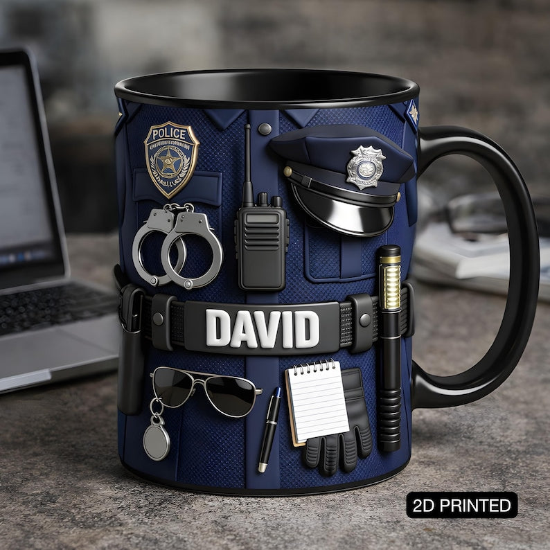 Personalized Police Gear Mug, Custom Name Police Officer Coffee Mug, Gift for Police Officer