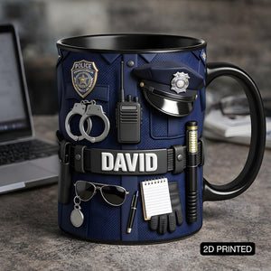 Personalized Police Gear Mug, Custom Name Police Officer Coffee Mug, Gift for Police Officer