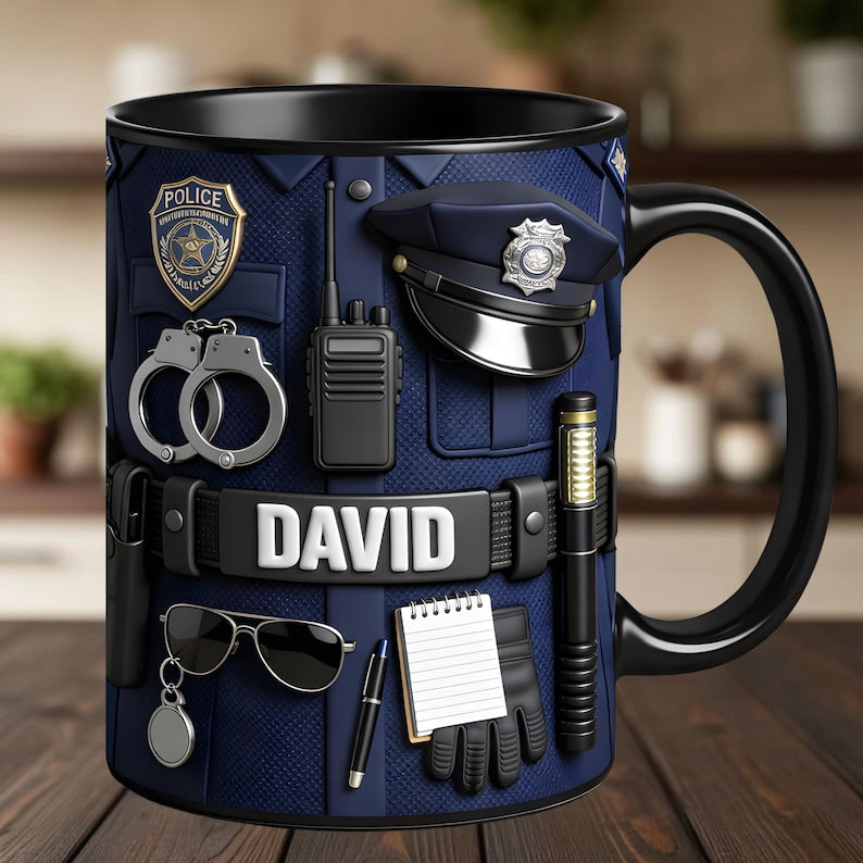 Personalized Police Gear Mug, Custom Name Police Officer Coffee Mug, Gift for Police Officer