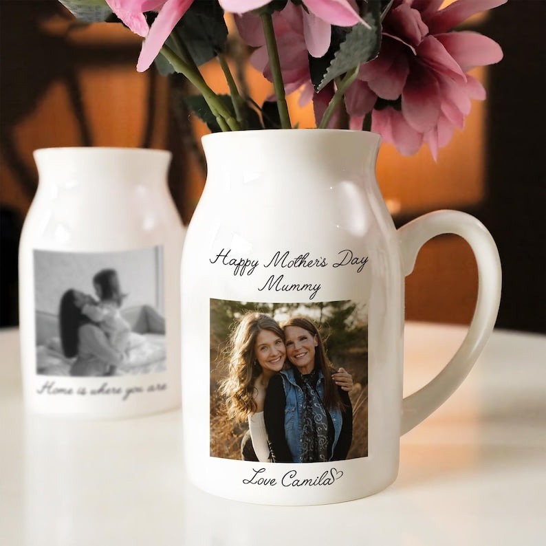 Personalized Mom Photo Vase, Custom Mom Portrait Ceramic Flower Vase, Mothers Day Gift for Mom, Family Photo Gift, Gift for Grandma
