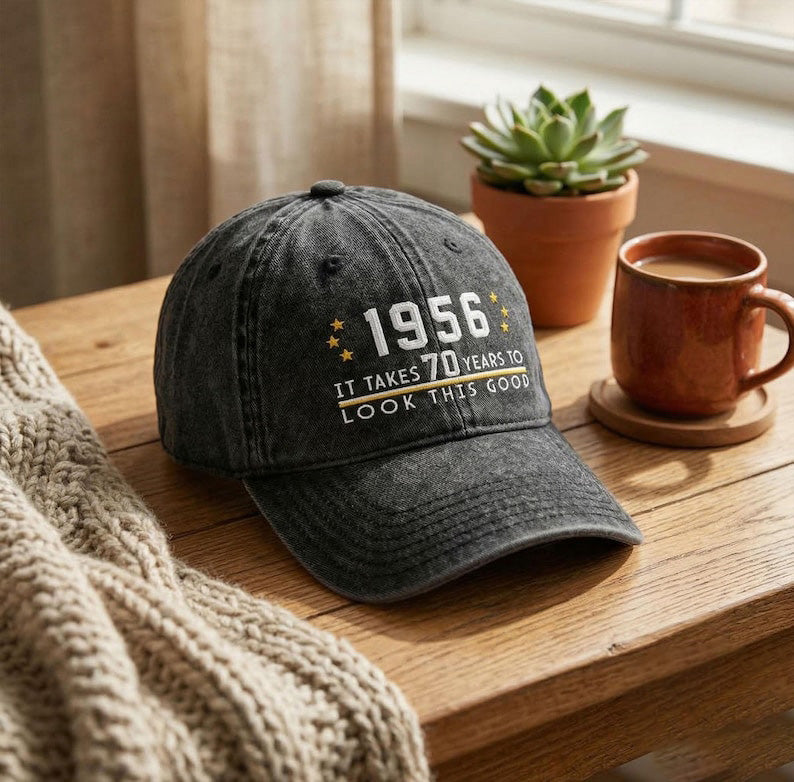 70th Birthday Gift Custom Embroidered Hat Aged to Perfection 1956 Personalized Vintage Dad Hat