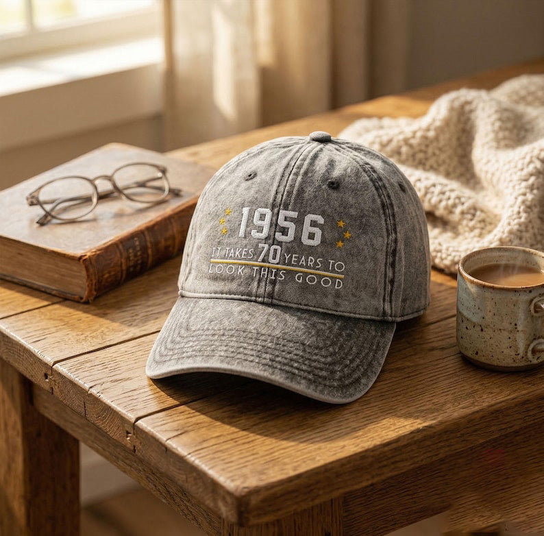 70th Birthday Gift Custom Embroidered Hat Aged to Perfection 1956 Personalized Vintage Dad Hat