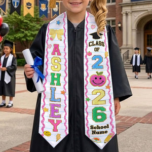 Kids Graduation Stole Class of 2026 Gift, Chenille Glitter Patch Graduation Sash, Custom Kids Name Stole Gift for Daughter, Pre K Grad Gifts