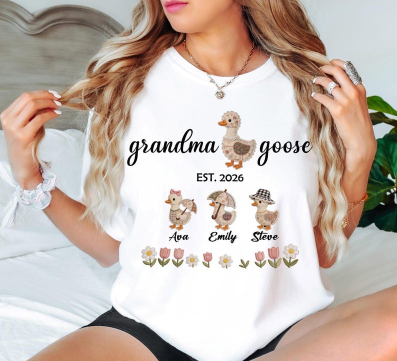 Personalized Mom Duck Shirt With Kids Names, Custom Mama Goose Family Shirt, Mama Goose Shirt, Mother Goose Mom Gift