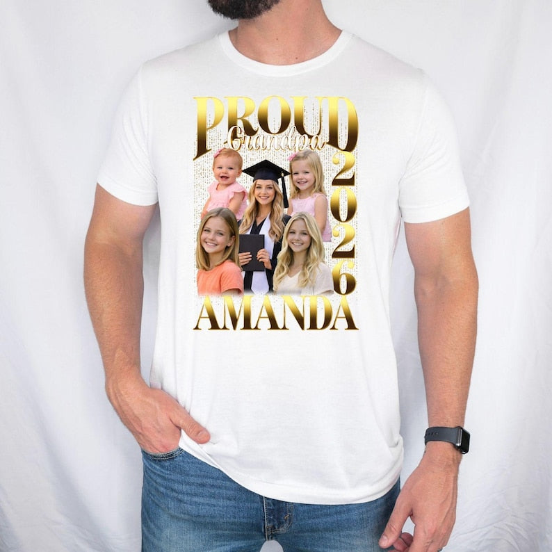 Bootleg Graduation Shirt 2026, Custom Photo Collage Shirt, Retro Rap Style Graduation T-Shirt, Proud Family Graduation Gift, Grad Shirt