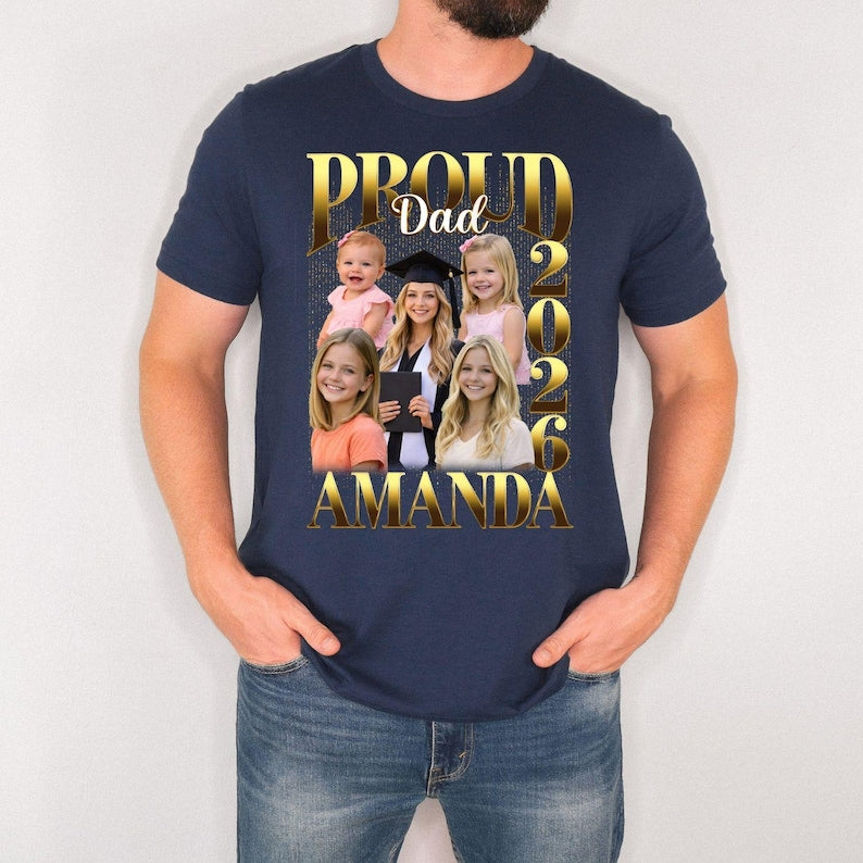 Bootleg Graduation Shirt 2026, Custom Photo Collage Shirt, Retro Rap Style Graduation T-Shirt, Proud Family Graduation Gift, Grad Shirt