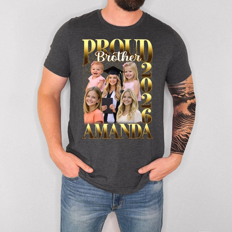 Bootleg Graduation Shirt 2026, Custom Photo Collage Shirt, Retro Rap Style Graduation T-Shirt, Proud Family Graduation Gift, Grad Shirt