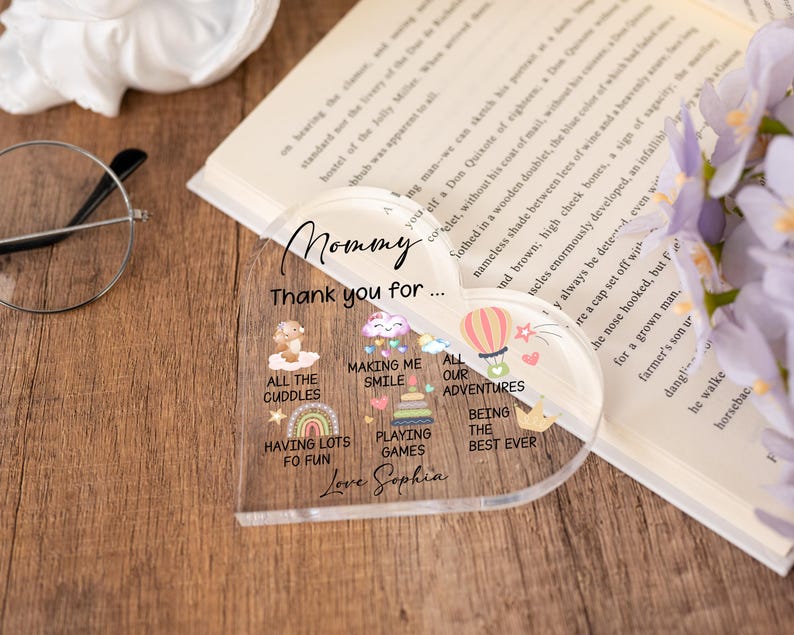 Personalized Mommy Heart Acrylic Block, Mothers Gifts From Kids, Mothers Day Gifts, Gift From Baby Son Daughter, Thank You Mom Gifts
