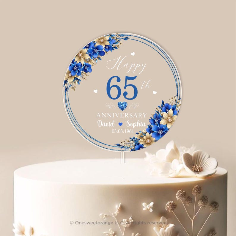 Personalized 65th Wedding Anniversary Acrylic Cake Topper, 65th Anniversary Cake Topper, 65 Anniversary Gift, 65th Wedding Anniversary Decor