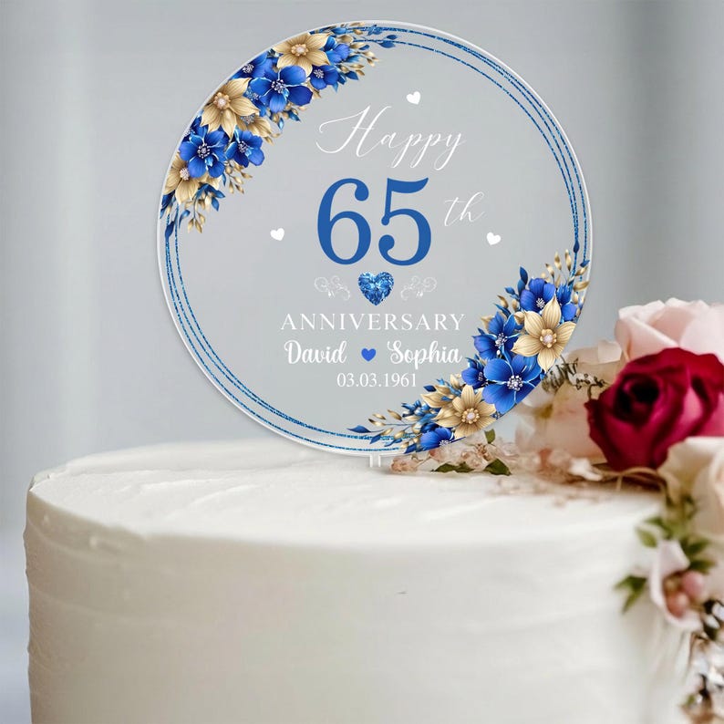 Personalized 65th Wedding Anniversary Acrylic Cake Topper, 65th Anniversary Cake Topper, 65 Anniversary Gift, 65th Wedding Anniversary Decor