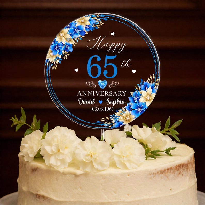 Personalized 65th Wedding Anniversary Acrylic Cake Topper, 65th Anniversary Cake Topper, 65 Anniversary Gift, 65th Wedding Anniversary Decor