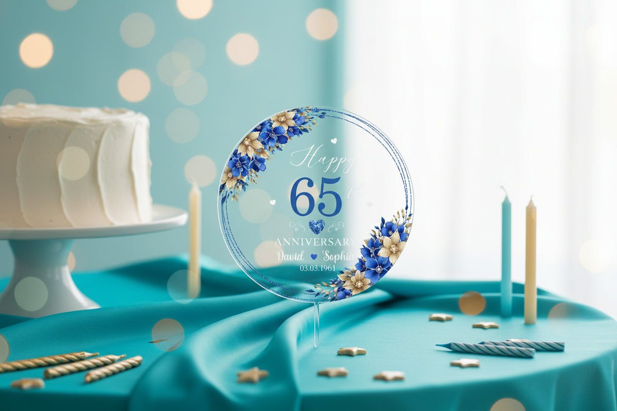 Personalized 65th Wedding Anniversary Acrylic Cake Topper, 65th Anniversary Cake Topper, 65 Anniversary Gift, 65th Wedding Anniversary Decor