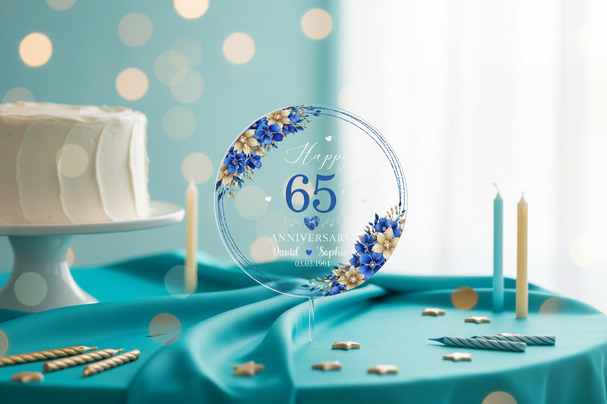 Personalized 65th Wedding Anniversary Acrylic Cake Topper, 65th Anniversary Cake Topper, 65 Anniversary Gift, 65th Wedding Anniversary Decor