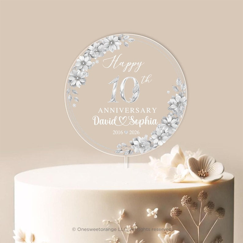 Personalized 10th Wedding Anniversary Gift Cake Topper, 10th Aluminum Wedding Gifts For Parents, Tin Anniversary Cake Topper, Husband Gift