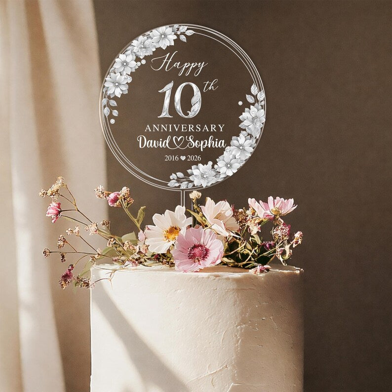 Personalized 10th Wedding Anniversary Gift Cake Topper, 10th Aluminum Wedding Gifts For Parents, Tin Anniversary Cake Topper, Husband Gift