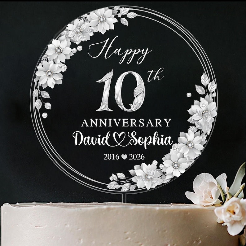 Personalized 10th Wedding Anniversary Gift Cake Topper, 10th Aluminum Wedding Gifts For Parents, Tin Anniversary Cake Topper, Husband Gift