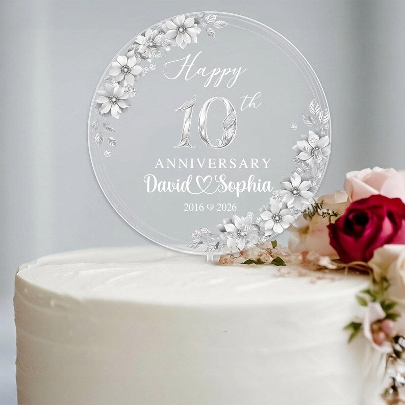 Personalized 10th Wedding Anniversary Gift Cake Topper, 10th Aluminum Wedding Gifts For Parents, Tin Anniversary Cake Topper, Husband Gift