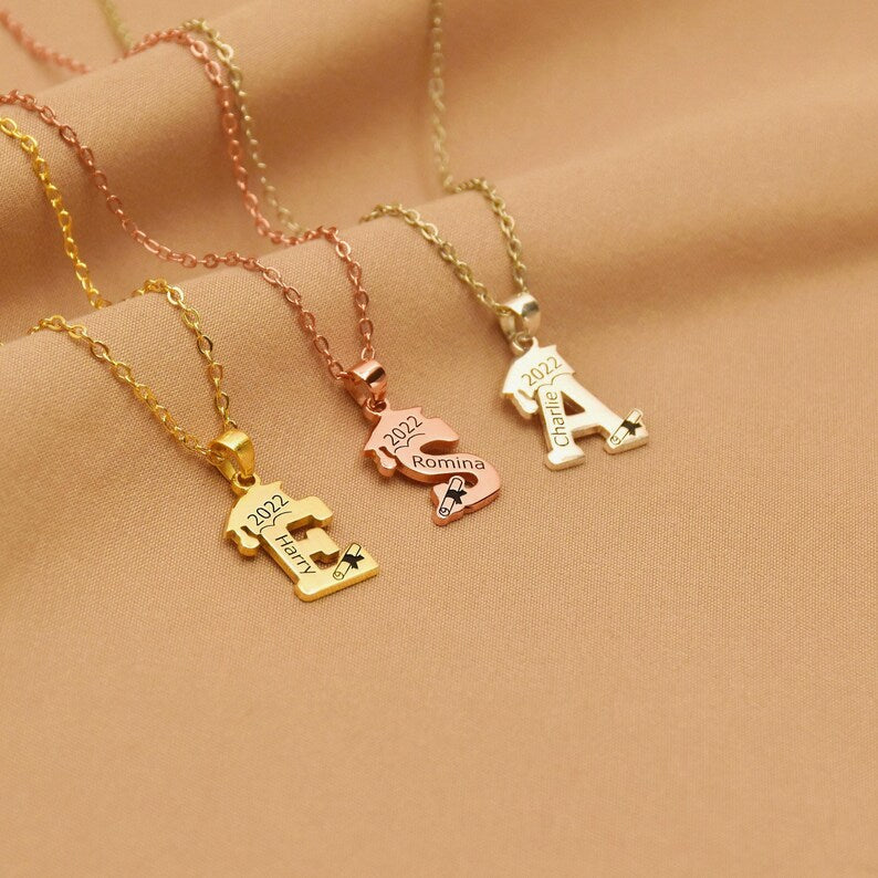 Personalized Graduation Name Necklace, 2026 Bachelor Cap Necklace, Name Necklace, 2026 Class College Necklace, Graduation Gift, Gift for Her