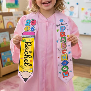 Personalized Kids Graduation Stole, Class of 2026 Crayon Sash, Preschool Graduate Gift