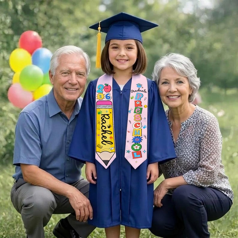 Personalized Kids Graduation Stole, Class of 2026 Crayon Sash, Preschool Graduate Gift