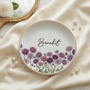 Custom Floral Trinket Dish with Name, Personalized Jewelry Dish, Cute Gift for Her, Birthday Gift, Bridesmaid Gift Idea
