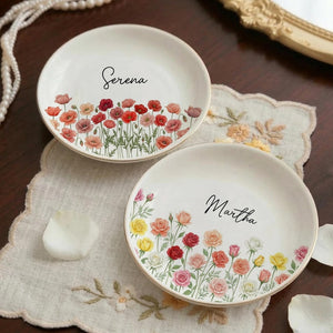 Custom Floral Trinket Dish with Name, Personalized Jewelry Dish, Cute Gift for Her, Birthday Gift, Bridesmaid Gift Idea