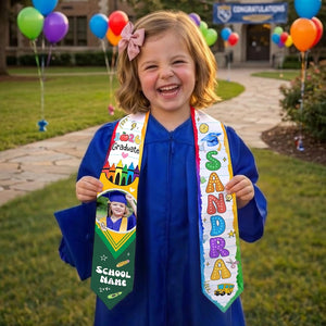 Custom Kids Graduation Stole With Name & Photo, Personalized Crayon Graduation Sash, Kindergarten Grad 2026, First Grade Gift for Graduate