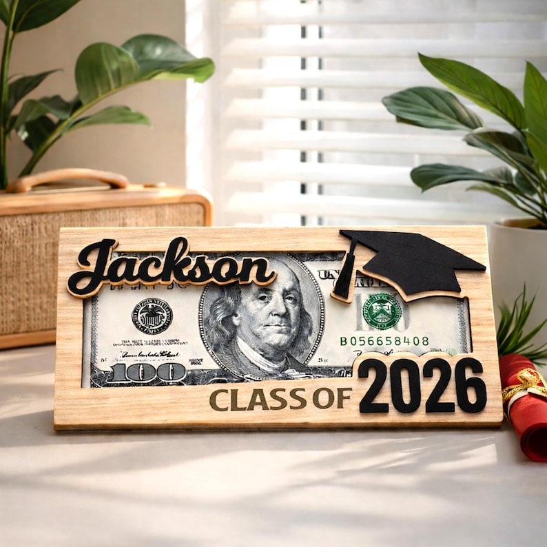 Custom Graduation Cash Holder, Class of 2026 Gift, Gift for Graduate Student, High School Senior Gift, Grad Party Gift