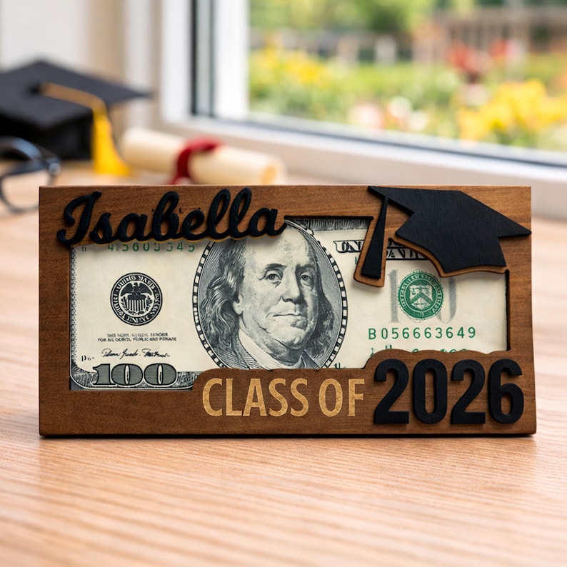 Custom Graduation Cash Holder, Class of 2026 Gift, Gift for Graduate Student, High School Senior Gift, Grad Party Gift