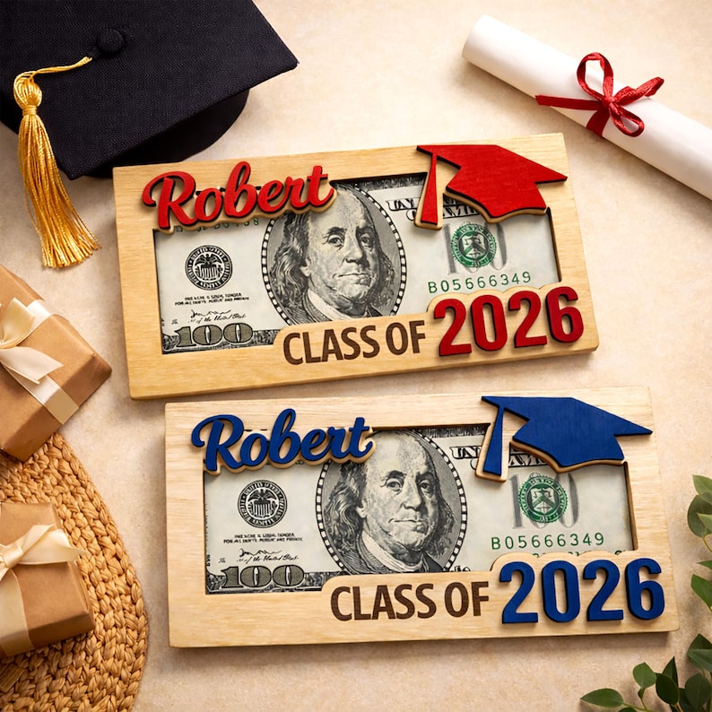 Custom Graduation Cash Holder, Class of 2026 Gift, Gift for Graduate Student, High School Senior Gift, Grad Party Gift