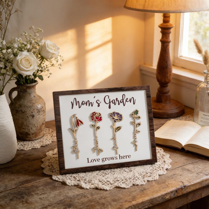 Custom Birth Flower Garden Frame,Personalized Family Sign,Mom's Garden,Mothers Day Gift,Gift for Mom,Wooden Flower Sign,Mother Daughter Gift