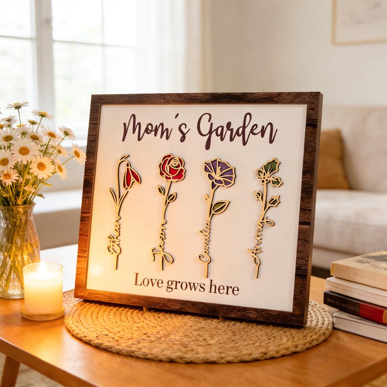 Custom Birth Flower Garden Frame,Personalized Family Sign,Mom's Garden,Mothers Day Gift,Gift for Mom,Wooden Flower Sign,Mother Daughter Gift